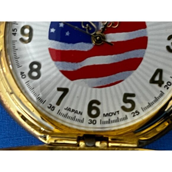 God Bless America Enduring Freedom Pocket Watch in box fresh battery gold tone - Picture 9 of 14